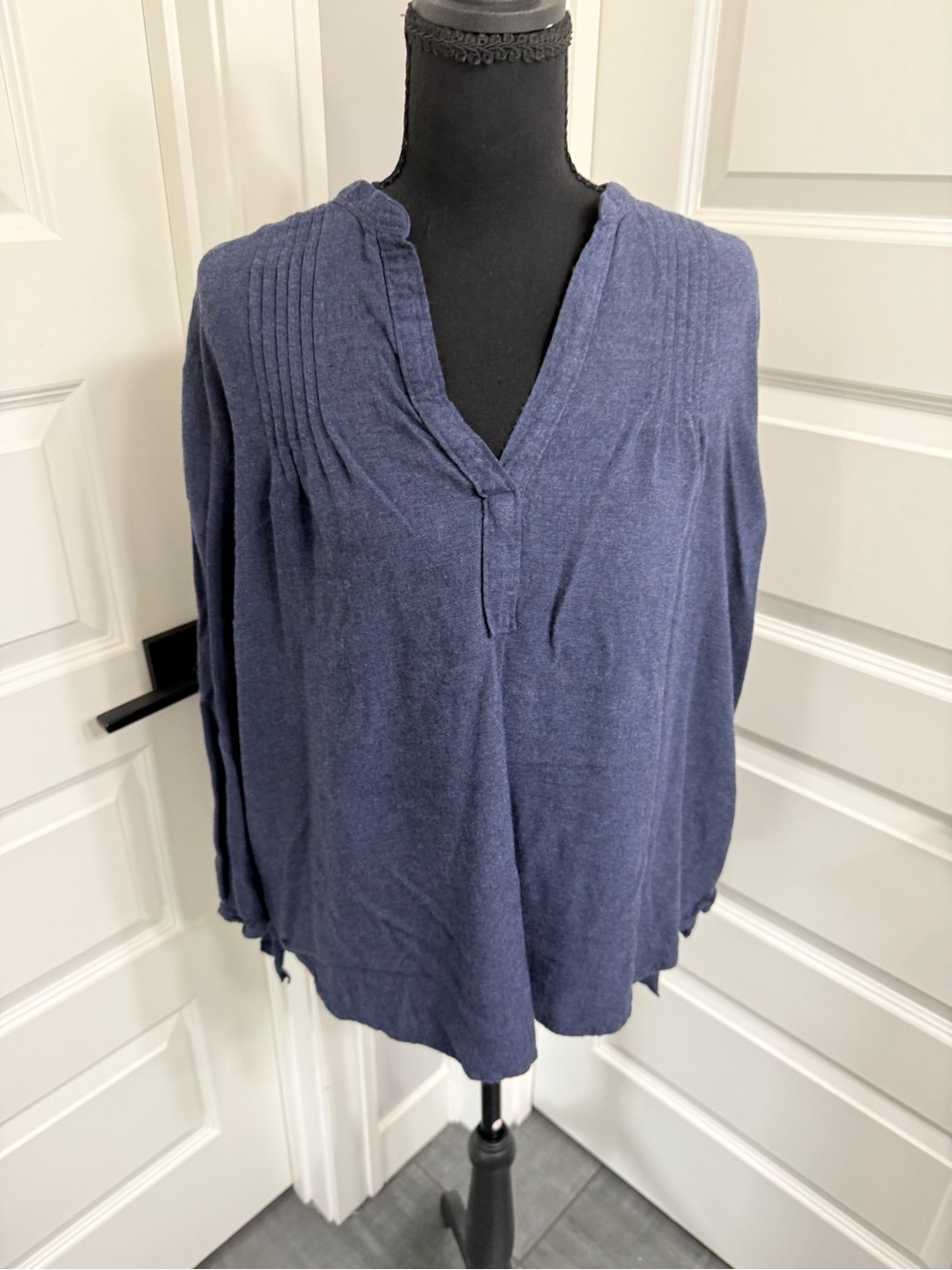 Women's Navy V-Neck Pullover Shirt with tie sleeves